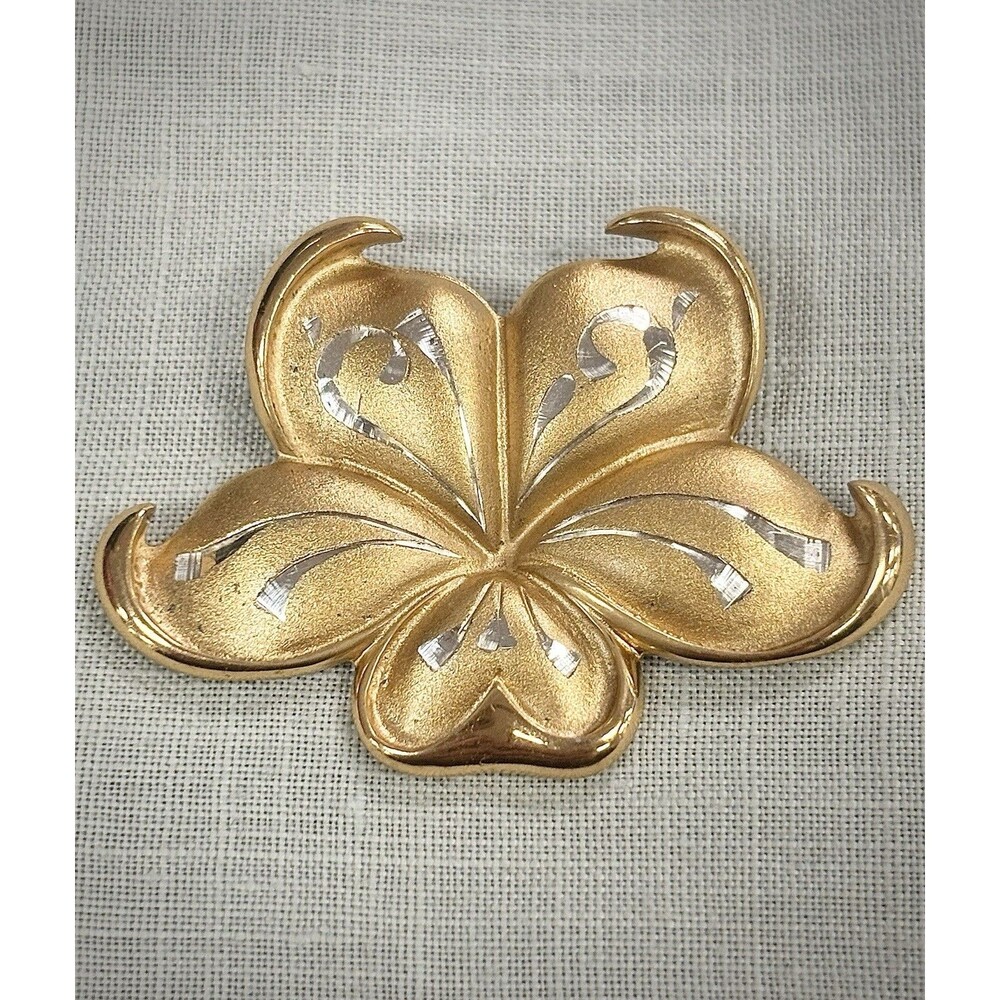 Vintage Gorham Sterling Vermeil Flower Brooch Gold Wash 925 Signed Floral